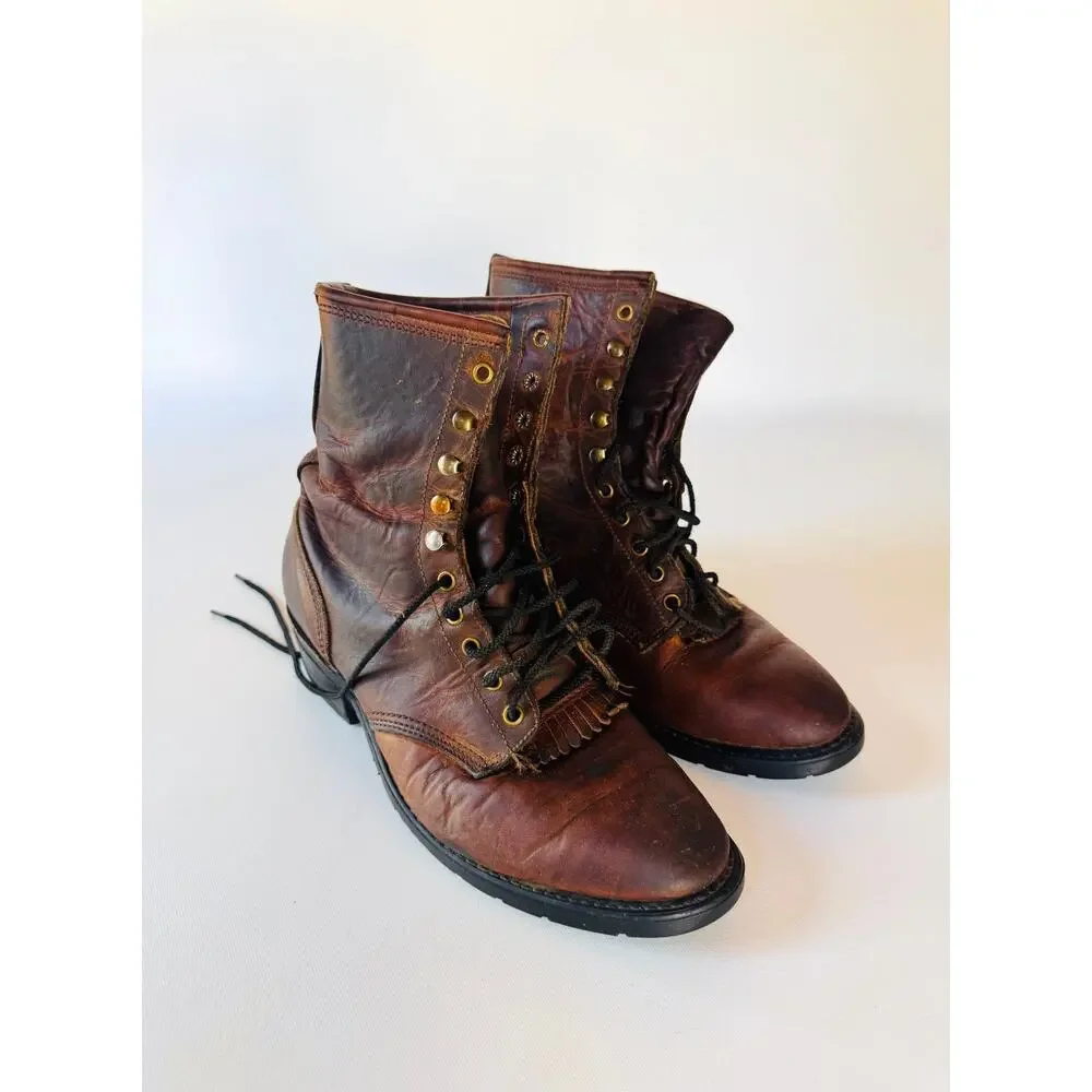 Vintage USA Made Leather Work Boots Aero Glide Soles Brown Men's 8.5D?